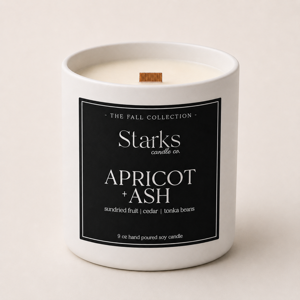 Apricot + Ash 9 oz white matte soy candle