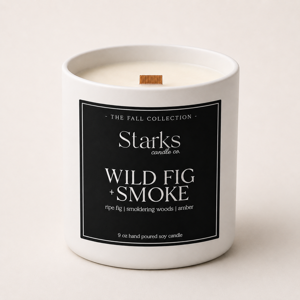 Wild Fig + Smoke 9 oz white matte soy candle